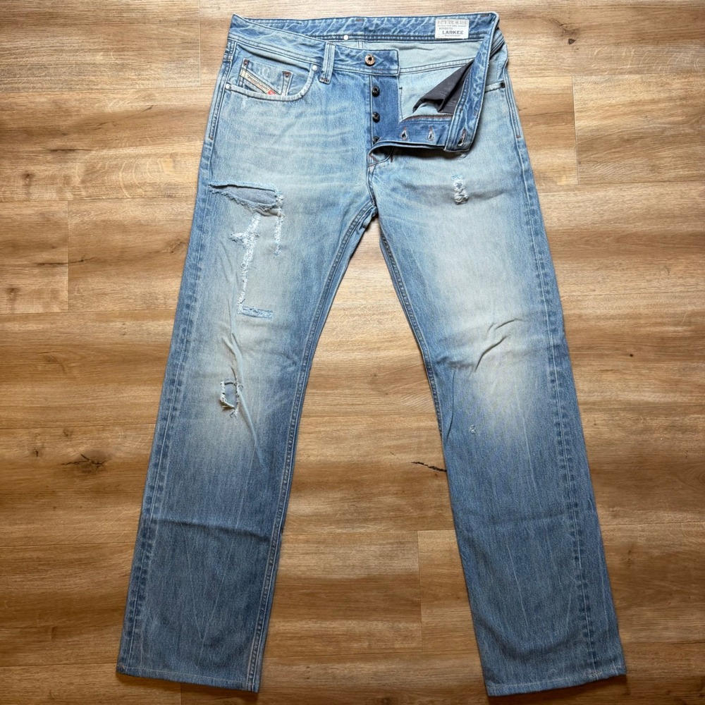 Diesel Larkee Jeans Mens 33x32 Light Wash Regular Straight Leg Distressed 0075I